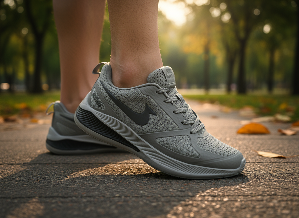 Light Grey Mesh Fabric Breathable Stylish Light Weight Sports Running Shoes For Men