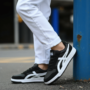 black & white mesh fabric soft comfortable stylish sneaker for men
