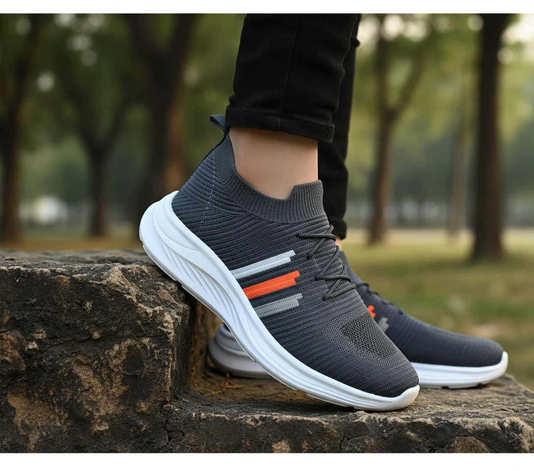 Dark Gray Mesh Fabric Breathable Stylish Light Weight Sports Running Shoes For Men